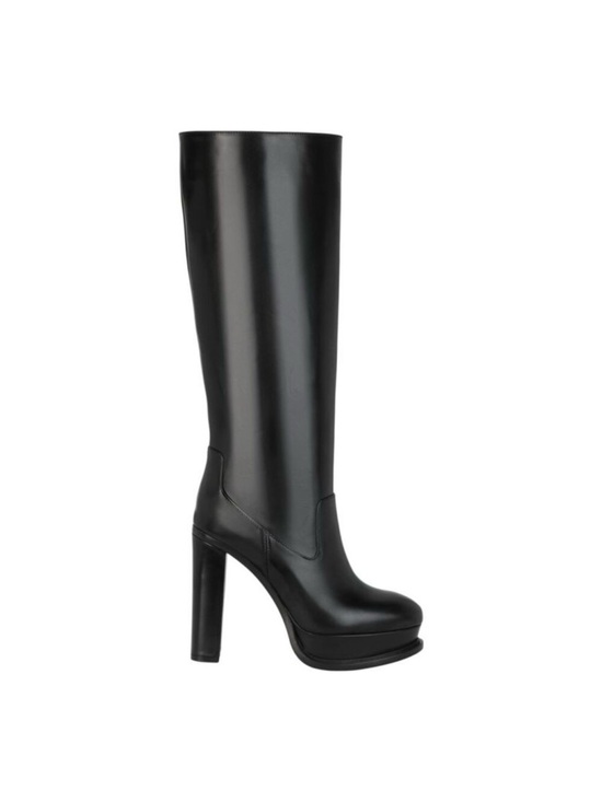 Alexander McQueen Shoes - Alexander McQueen Black Knee-High Platform Heel Boot